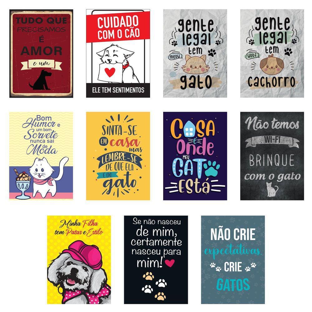 Jogo 11 Placas Decorativas Animais Modelo 2 Em Mdf 19X28,5Cm