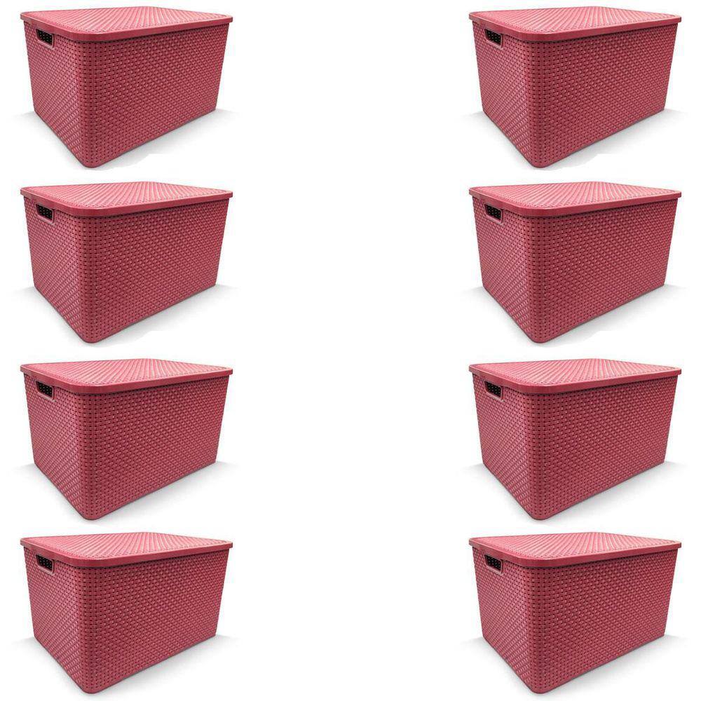 Kit 8 Caixa Organizadora Rattan Decorativa Com Tampa