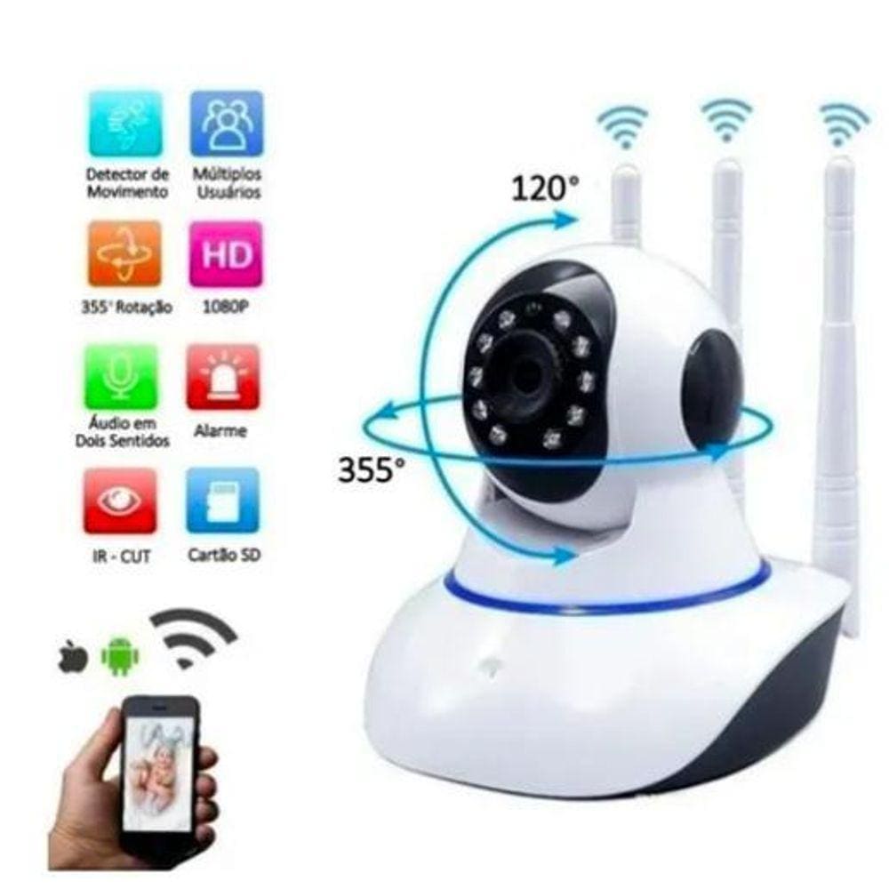 Babá Eletrônica Câmera Ip Wifi Noturna S/Fio 3 Antenas.