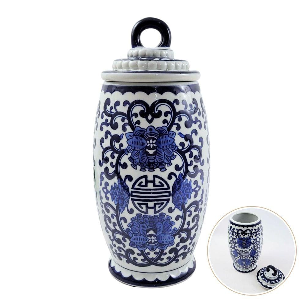 Potiche Azul E Branco Daca 31X15Cm Pote Porcelana Decoração