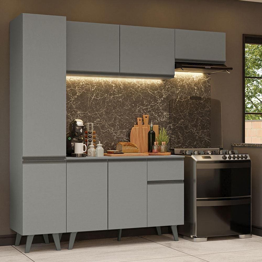 Armário De Cozinha Completa 220cm Cinza Nice Madesa 01 Cinza