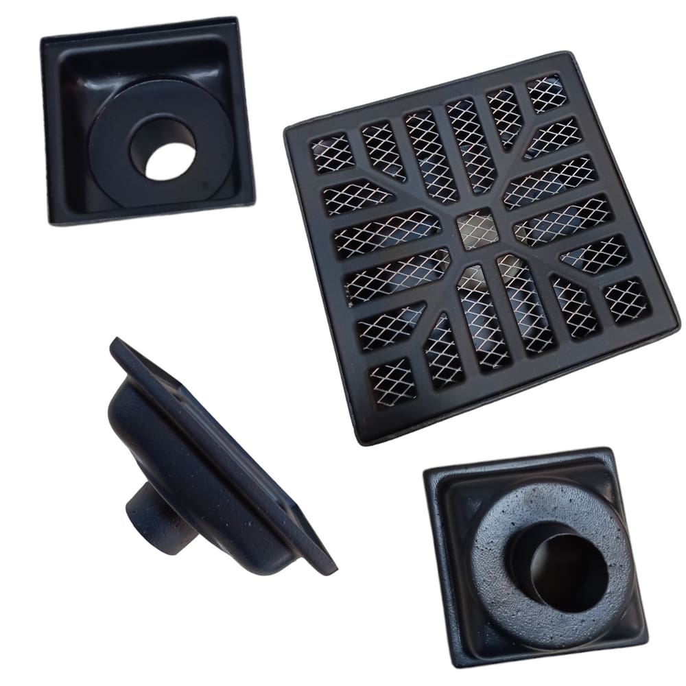 Ralo Pluvial 15x15 Alumínio Concava Preto Fs Saída 50mm Tela
