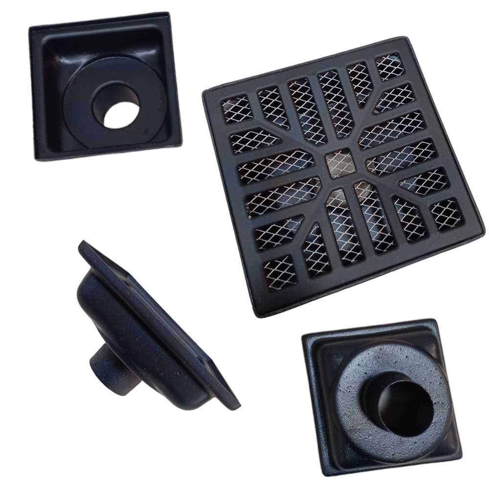 Ralo Preto Fosco 15x15 Concava Alumínio Saída Fundo 50mm
