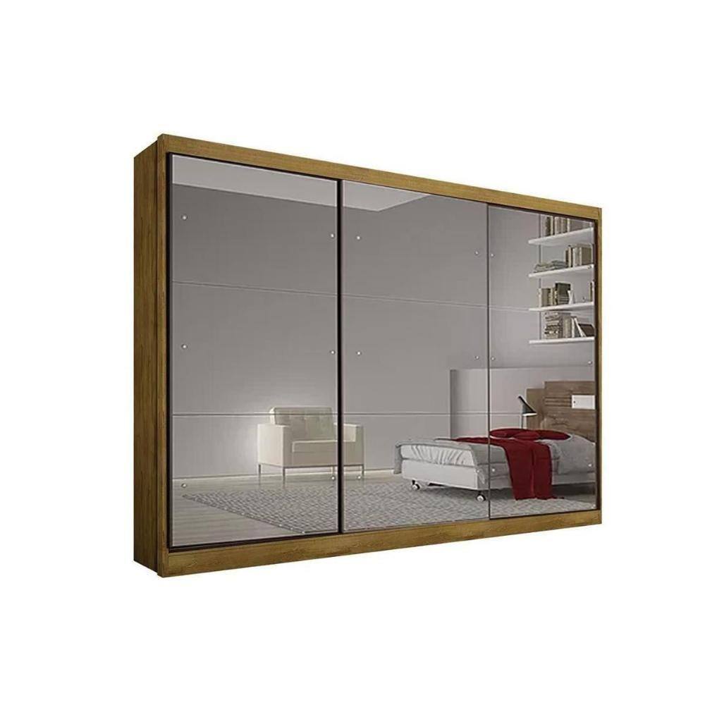Guarda Roupa Casal 3 Portas de Correr e 6 Gavetas c/ Espelho Passion Plus Freijo Cumaru - Novo Horizonte