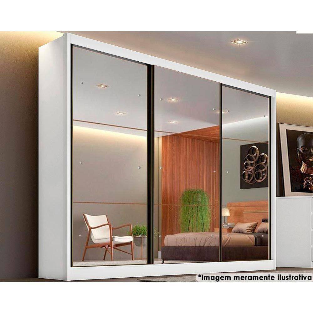 Guarda Roupa Casal 3 Portas de Correr e 6 Gavetas c/ Espelho Passion Plus Branco - Novo Horizonte