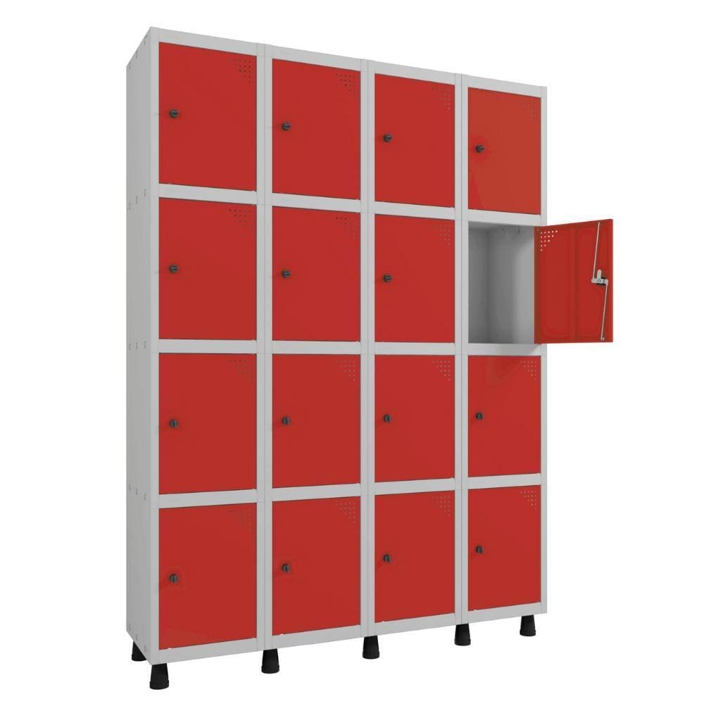 Roupeiro 16 Portas Pequenos Vermelho Tranca Cadeado Pandin