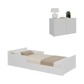 Minicama Infantil Montessoriana Com Colchão E Mesa De Cabeceira 2 Portas Multimóveis Mp4206 Branca
