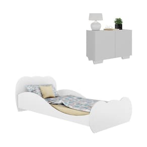 Cama Solteiro 100% Mdf Com Colchão Incluso E Mesa De Cabeceira 2 Portas Mp4189 Branca Branco