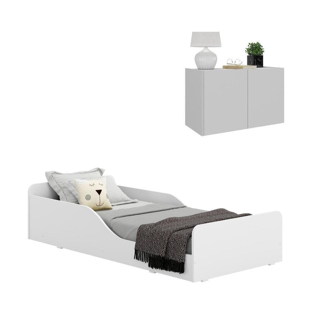 Minicama Montessoriana Para Colchão 70 X 150cm Com Mesa De Cabeceira Multimóveis Mp4172 Branca