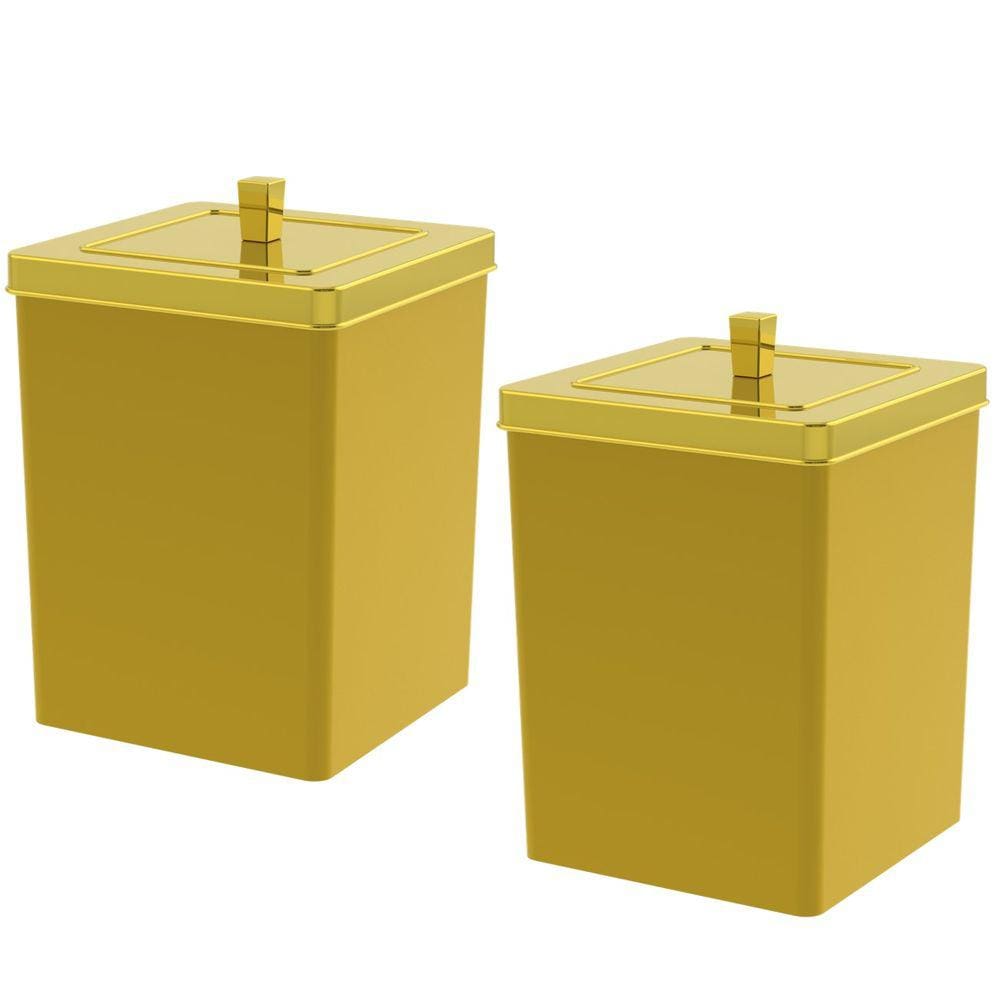 Kit 2 Lixeira Quadrada 6,5 Litros Cesto De Lixo Dourado Para Banheiro Pia Cozinha - Future