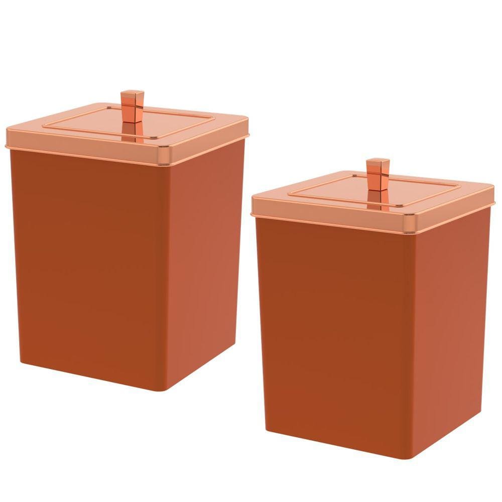Kit 2 Lixeira Quadrada 6,5 Litros Cesto De Lixo Rose Gold Para Banheiro Pia Cozinha - Future