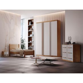 Guarda Roupa Solteiro 100% MDF 2 Gavetas - Chicago-Imbuia/Off White - Móveis Rufato