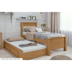 Cama Solteiro Athenas 2 Gavetas c/Auxiliar Amendoa/Off White - Lopas
