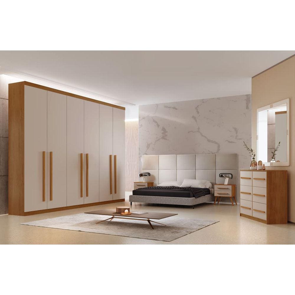 Guarda Roupa Casal 100% MDF 6 Gavetas - Pernambuco-Imbuia/Off White - Móveis Rufato