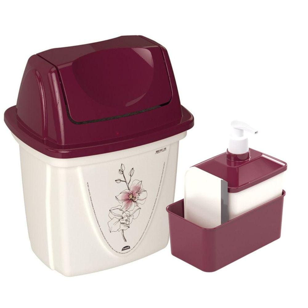 Kit Pia Lixeira Basculante Decor 4,9 Litros e Porta Detergente com Rodinho - Plasútil