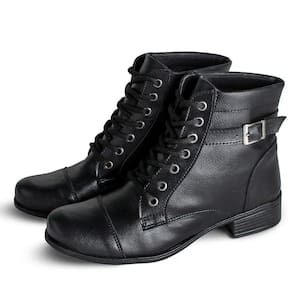 Coturno Feminino Bota Casual Dia a Dia Bico Redondo Fechamento Cadarço Detalhe Fivela Envio Rapido
