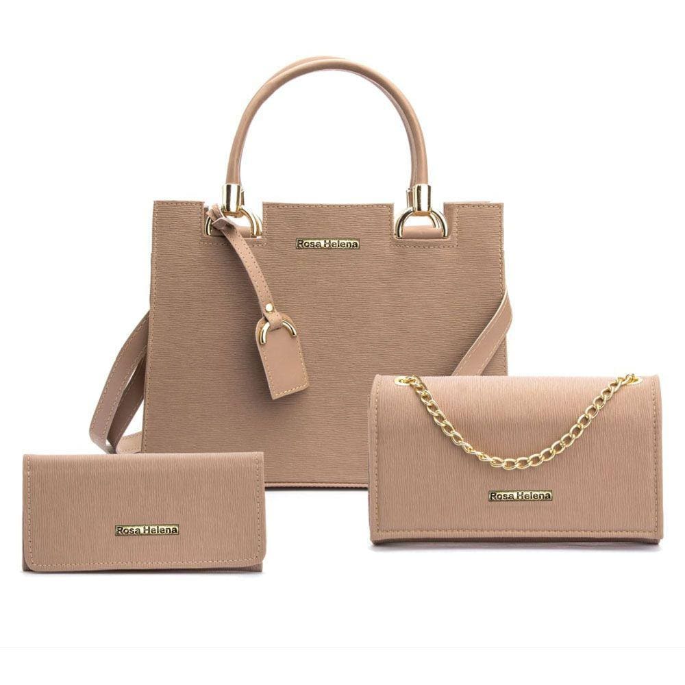 Kit Bolsa Feminina Handbag Castelo Com Bolsa de Mão Clutch Alça Corrente e Carteira