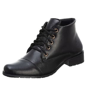 Bota Feminina Casual Cano Curto Macia Basica Fechamento Cadarço Solado Borracha