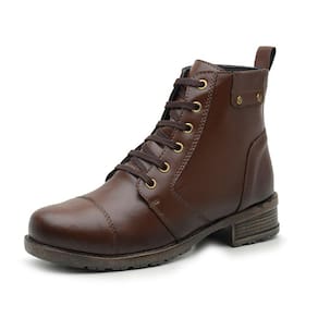 Bota Coturno Feminino Casual Cano Curto Salto Baixo Sola Borracha Com Ziper e Cadarço