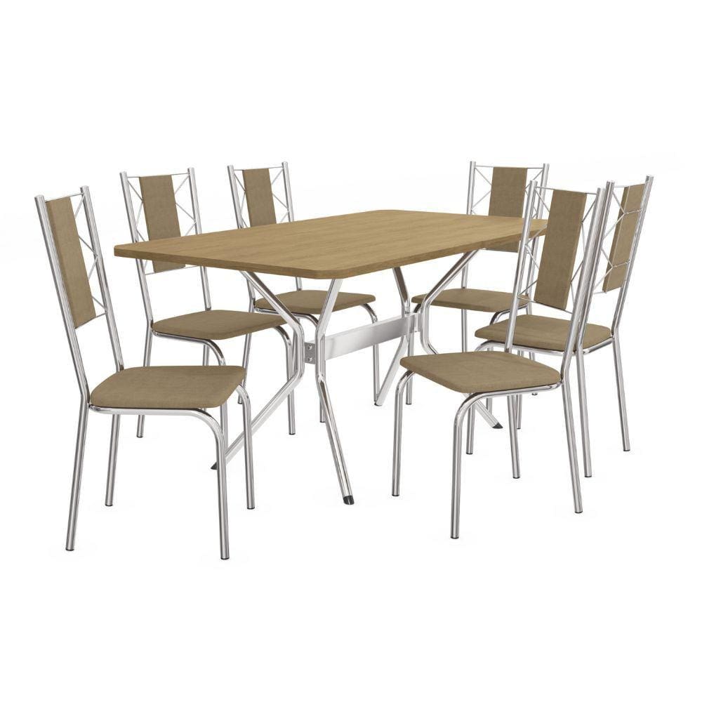 Conjunto De Mesa 1,60M 6 Cadeiras Cromadas