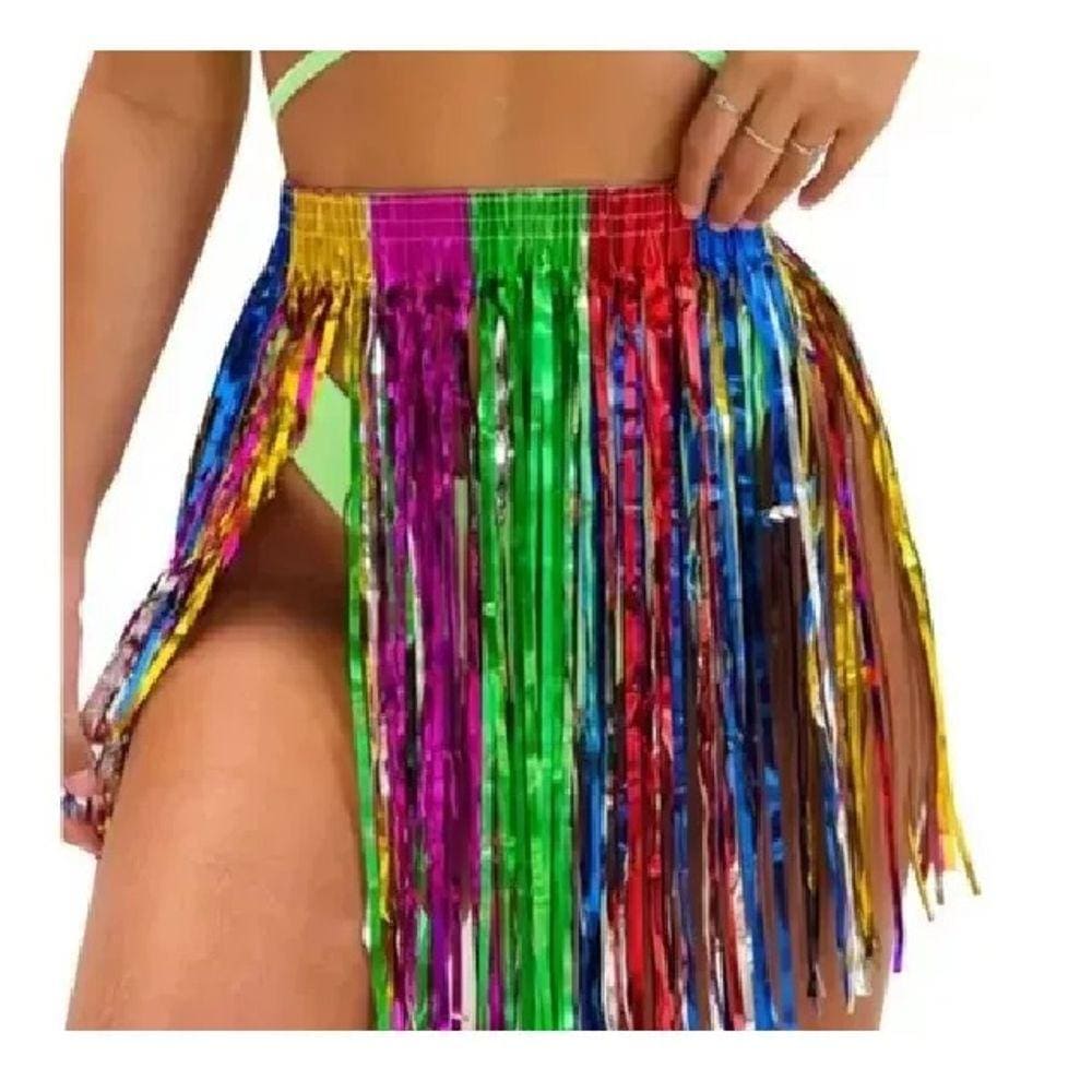 Saia de fitas Metalizada  40cm Carnaval Colorida Tam Unico