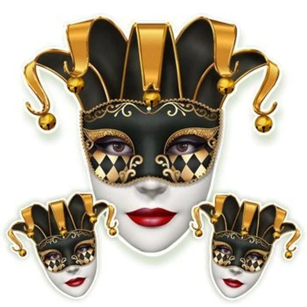 Kit Painel Decoração Carnaval Arlequina Preta e Dourada c/03 pçs