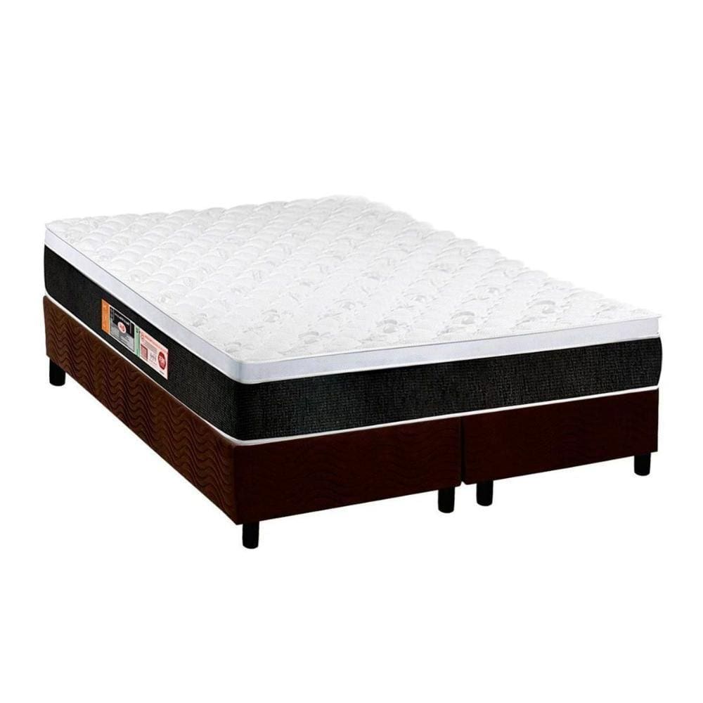 Cama Box King: Colchão Espuma D45 Castor Black e White AIR + Base CRC Suede Brown(193x203)
