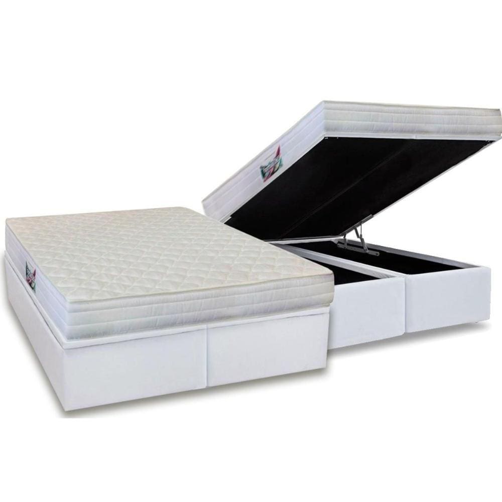 Cama Box Baú Queen: Colchão Anatômico Herval D28 / AG65 Frontier + Base CRC Courano White(158x198)