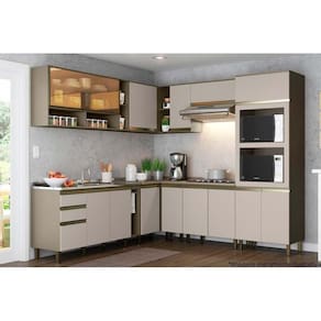 Cozinha Completa Connect 16 Peças (4 Armários + 4 Balcões + 1 Paneleiro + 7 Complementos) C16P03 Duna/Cristal - Henn