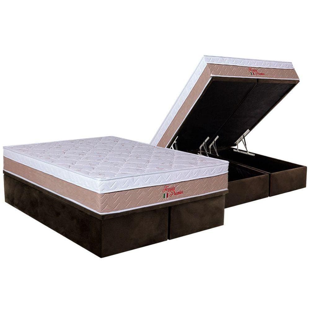 Cama Box Baú Queen: Colchão Ortopédico Orthoflex Foggia Premier + Base CRC Suede Brown(158x198)