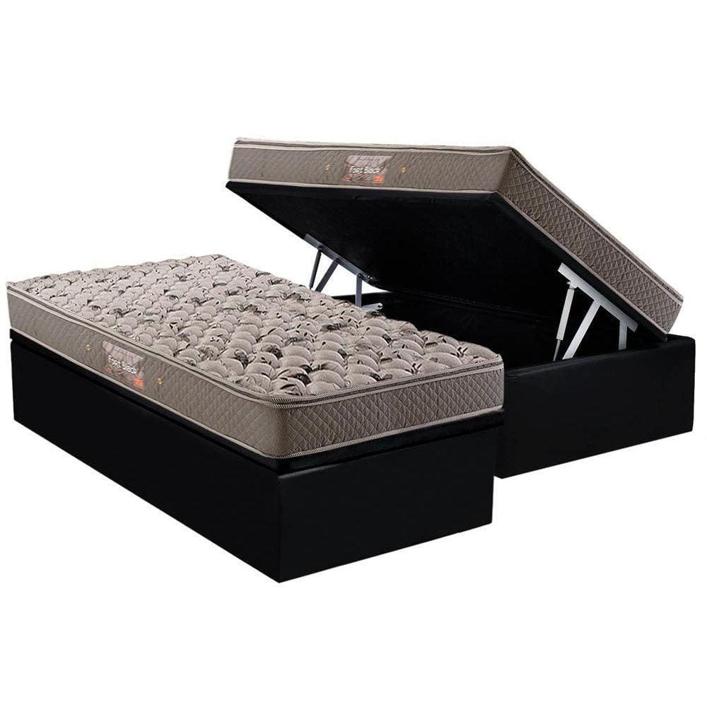 Cama Box Baú Solteiro: Colchão Anatômico Herval AG65 Fort Black Firme Pillow Top + Base CRC Suede Black(88x188)