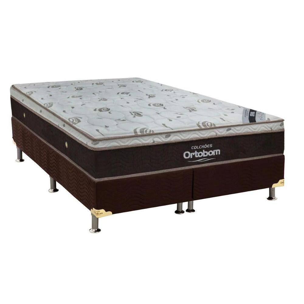 Cama Box Queen: Colchão Molas Ensacadas Ortobom SuperPocket Sleep King Látex + Base CRC Suede Brown(158x198)