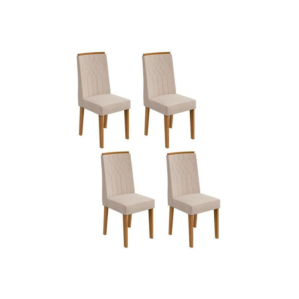 Cadeira Sala de Jantar Exclusive Kit 4 Un Rovere/Amêndoa/Linho Rinzai Bege - Lopas