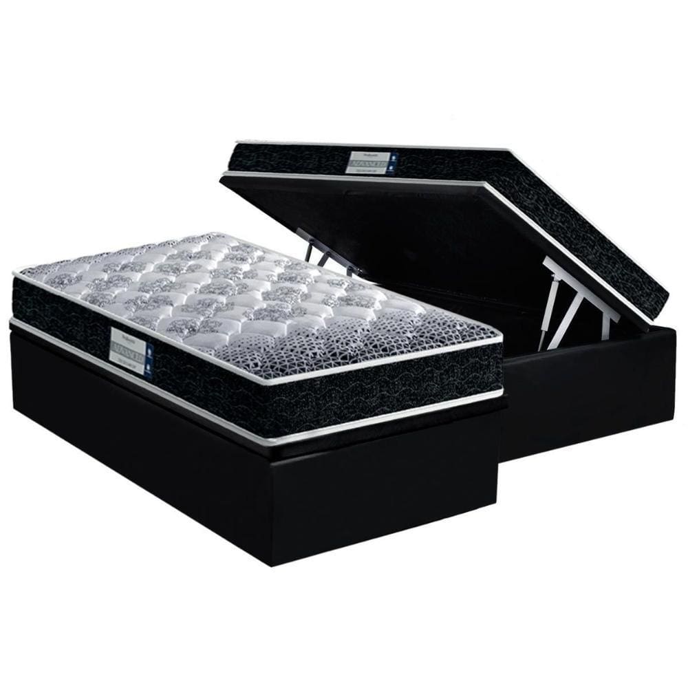 Cama Box Baú Solteiro: Colchão Anatômico Probel D33/EP Firmepedic ProDormir Advanced Tech1500 Double Face + Base CRC Suede Black(88x188)