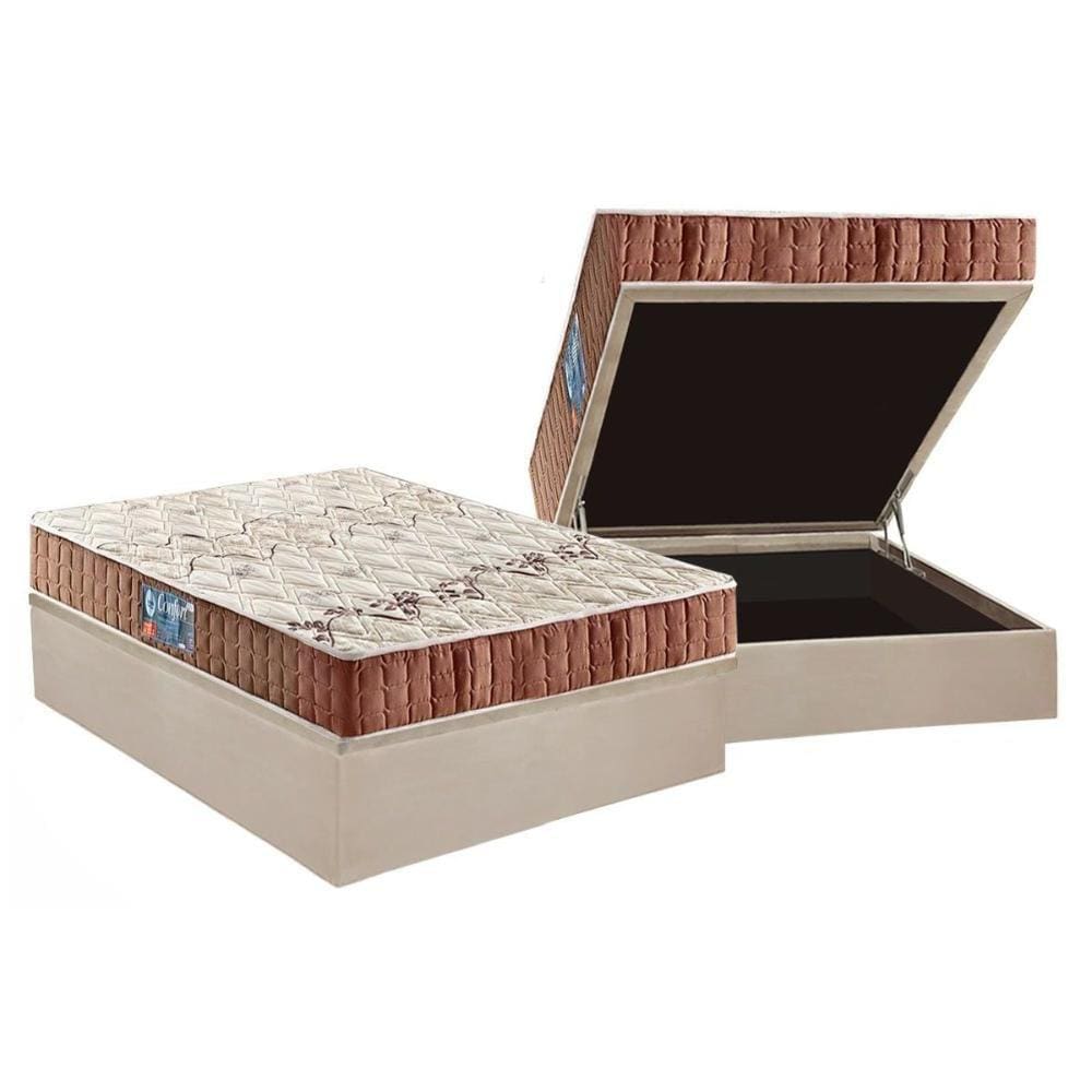 Conjunto Box Baú Casal: Colchão Espuma Anjos D28 Confort + Base CRC Suede Clean(138x188)