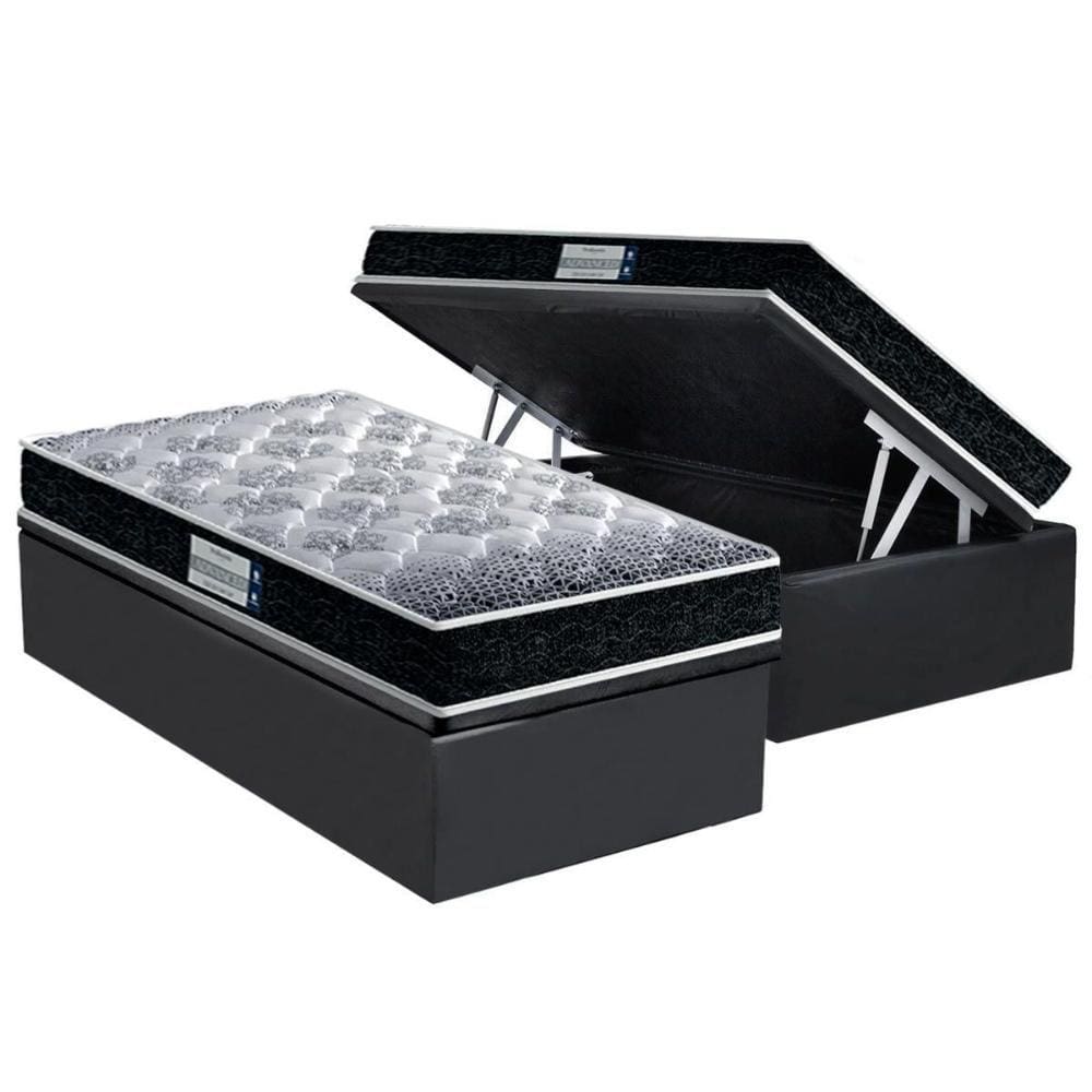 Cama Box Baú Solteiro: Colchão Anatômico Probel D33/EP Firmepedic ProDormir Advanced Tech1500 Double Face + Base CRC Suede Gray(88x188)