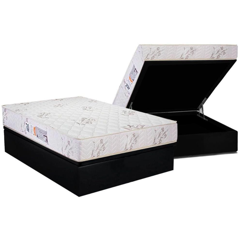 Conjunto Box Baú Casal: Colchão Espuma Luckspuma D33 Supreme Floral + Base CRC Suede Black(138x188)