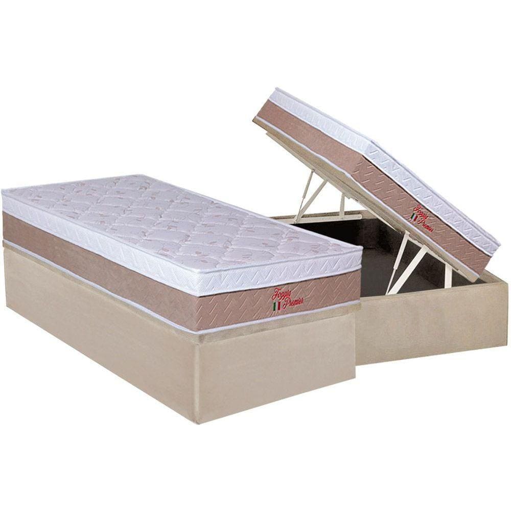 Cama Box Baú Solteiro: Colchão Ortopédico Orthoflex Foggia Premier + Base CRC Suede Clean(88x188)