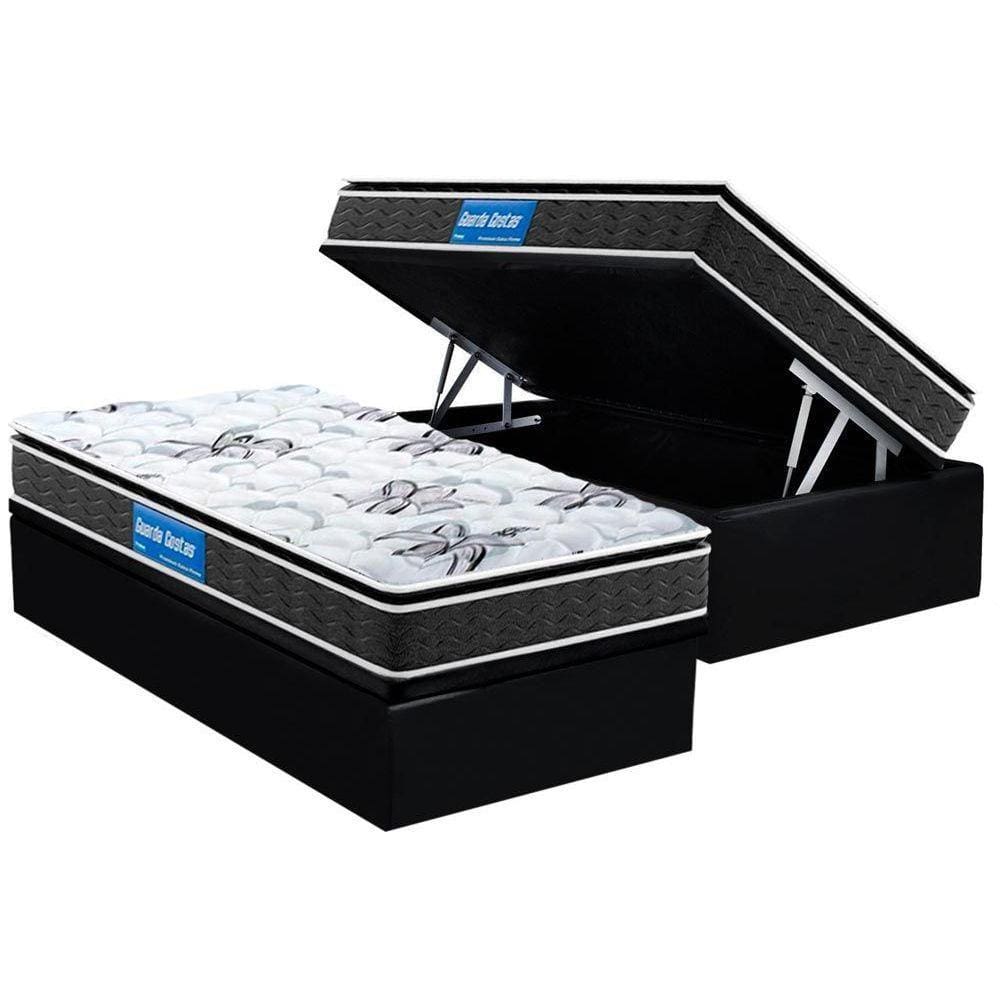 Conjunto Box Baú Solteiro: Colchão Espuma Probel D33 Guarda Costas Premium Extra Firme Pillow Top + Base CRC Suede Black(88x188)