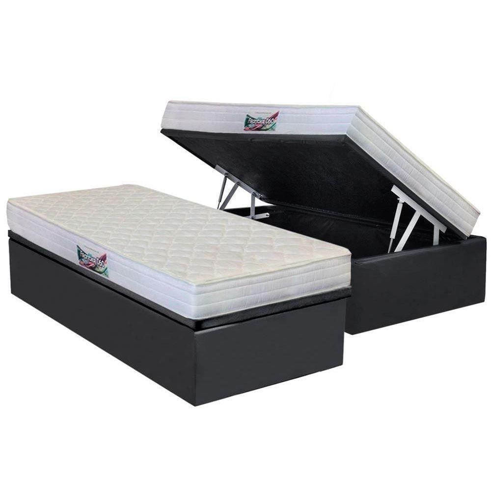 Cama Box Baú Solteiro: Colchão Anatômico Herval D28 / AG65 Frontier + Base CRC Suede Gray(88x188)
