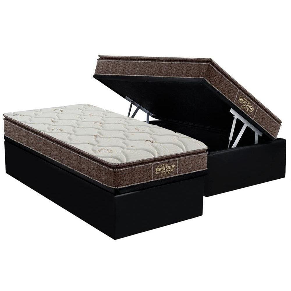 Cama Box Baú Solteiro: Colchão Ortopédico Probel Guarda Costas Extra Firme + Base CRC Suede Black(88x188)