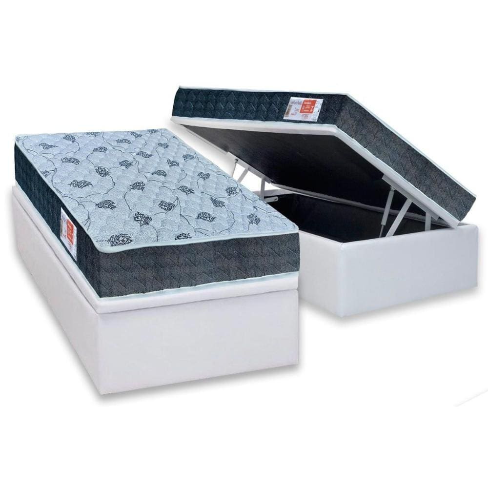 Conjunto Box Baú Solteiro: Colchão Espuma Orthoflex D45 Comfortpedic Line + Base CRC Courano White(88x188)