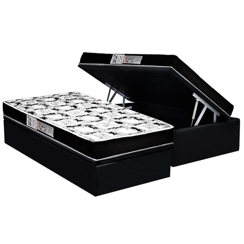 Conjunto Box Baú Solteiro: Colchão Espuma Luckspuma D45 Gran Luck + Base CRC Suede Black(88x188)