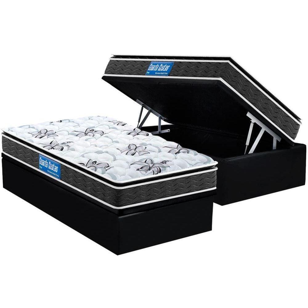 Cama Box Baú Solteiro: Colchão Anatômico Probel D28 Guarda Costas Premium Multi Firme Pillow Top + Base CRC Suede Black(88x188)