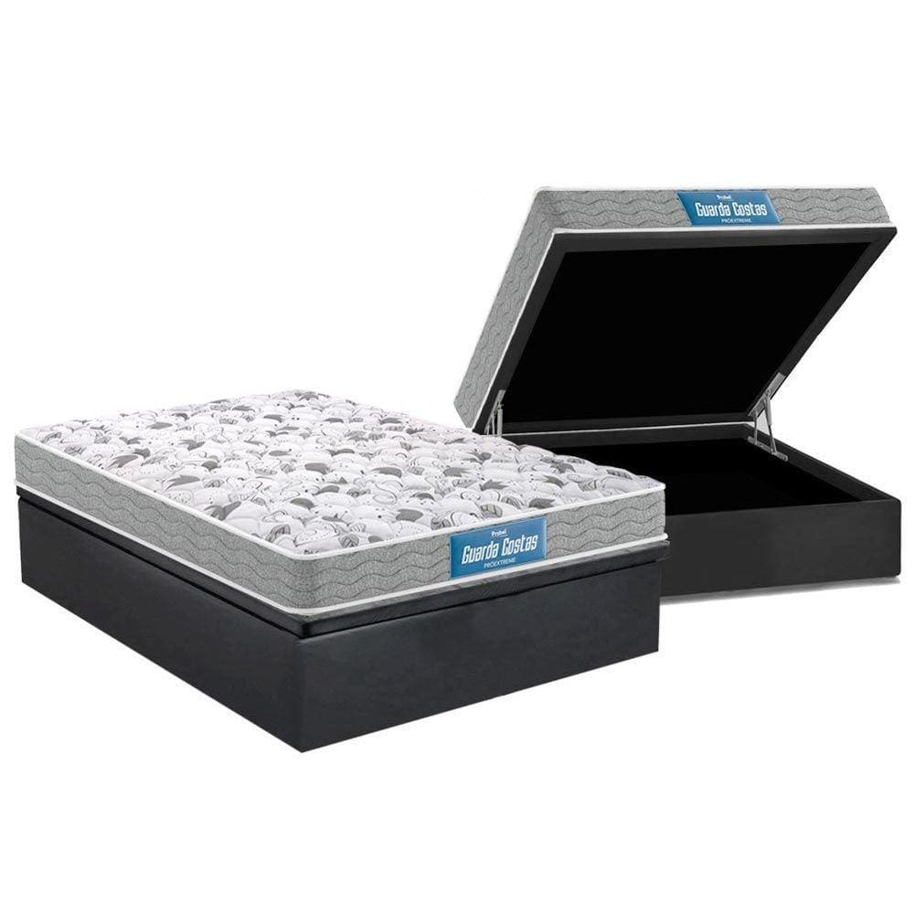 Cama Box Baú Casal: Colchão Anatômico Probel D45 / EP Guarda Costas PróExtreme Double Face+ Base CRC Suede Gray(138x188)
