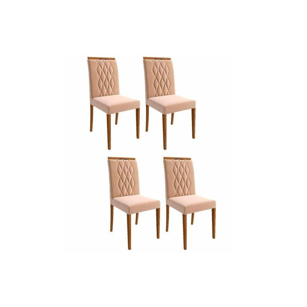 Cadeira Sala de Jantar Juliana Kit 4 Un Madeira/Suede Nude - Cimol