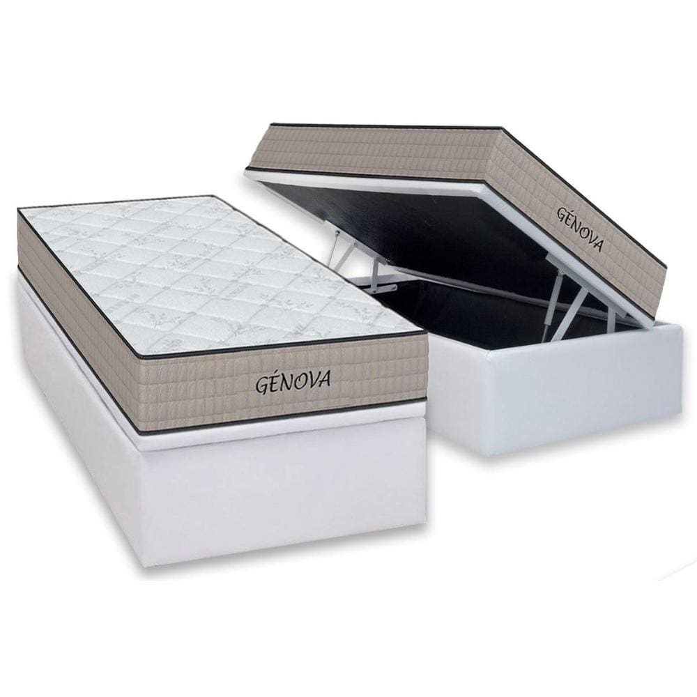 Conjunto Box Baú Solteiro: Colchão Espuma Orthoflex D45 Genova + Base CRC Courano White(88x188)
