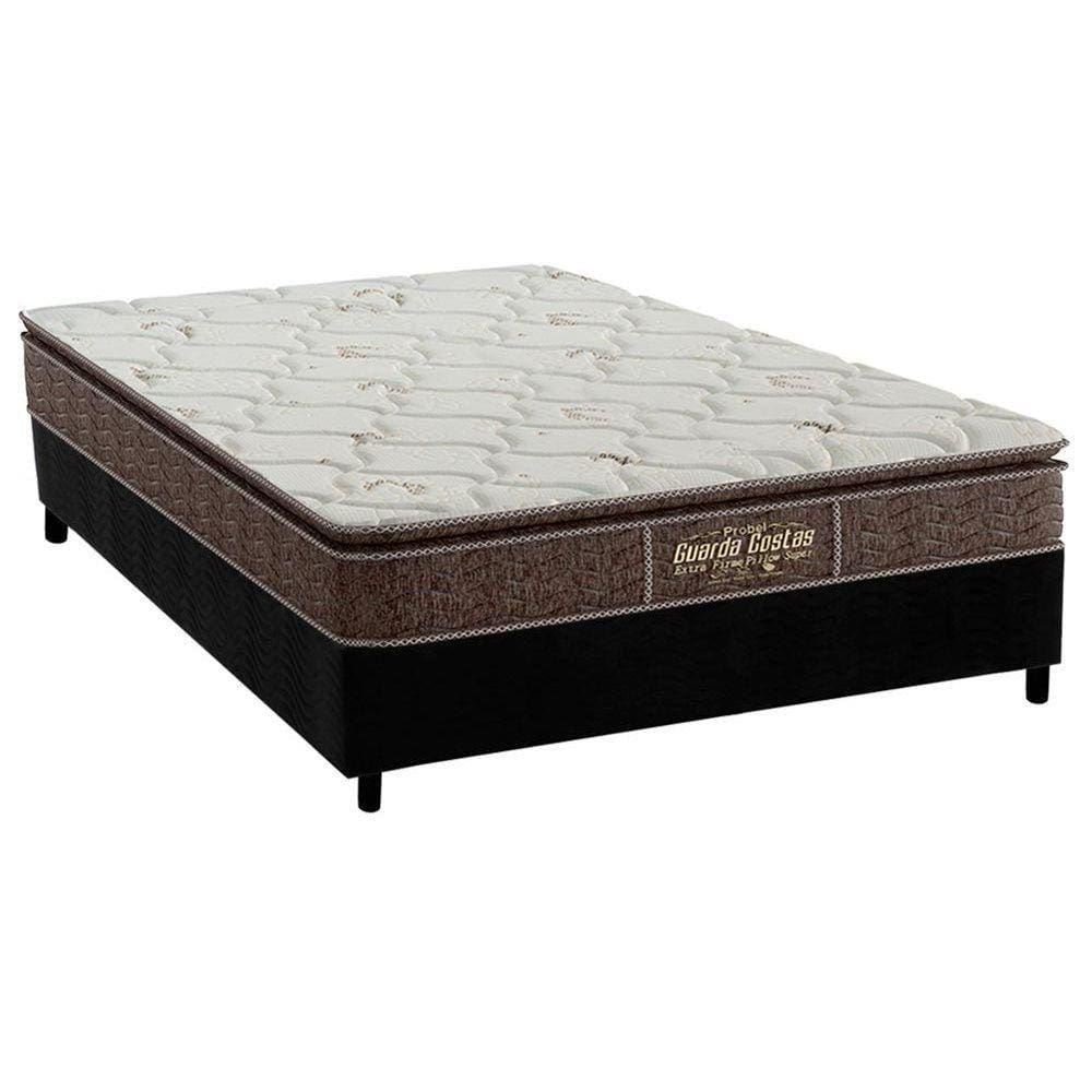 Cama Box Casal: Colchão Ortopédico Probel Guarda Costas Extra Firme + Base CRC Suede Black(138x188)