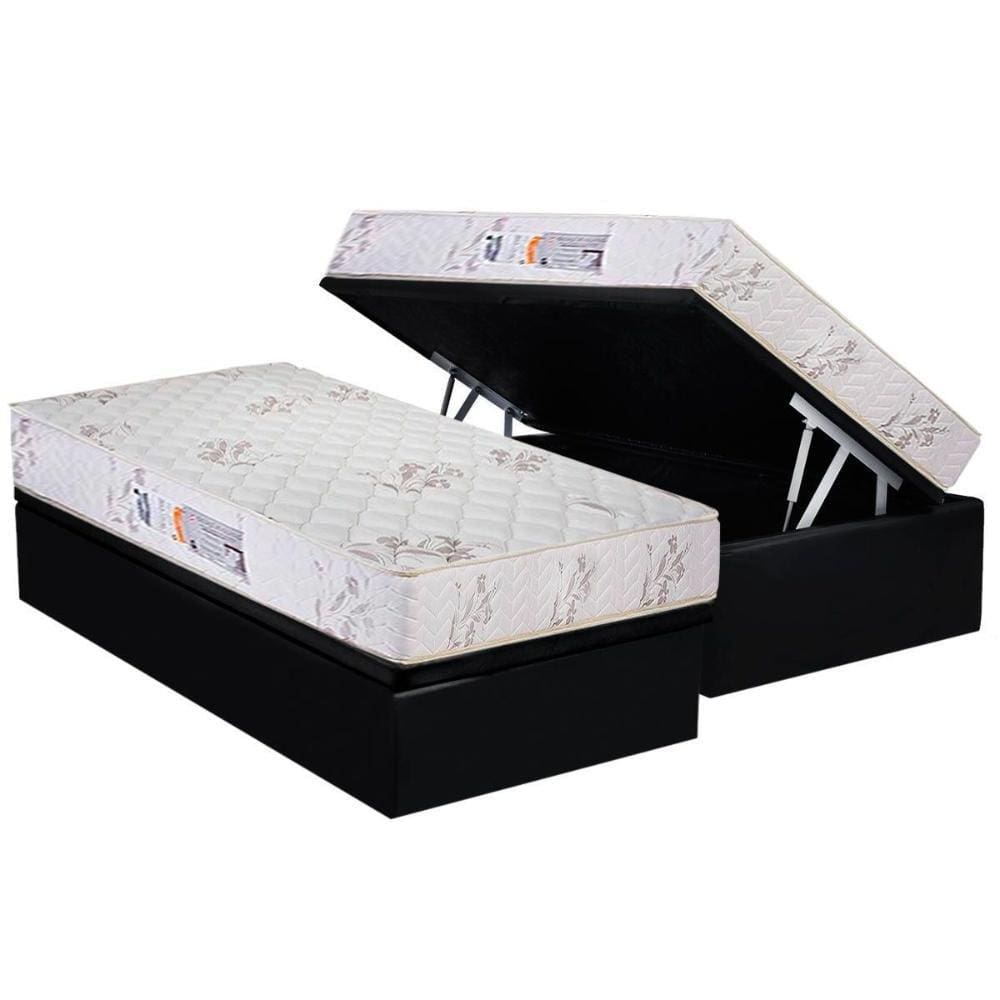 Conjunto Box Baú Solteiro: Colchão Espuma Luckspuma D33 Supreme Floral + Base CRC Suede Black(88x188)