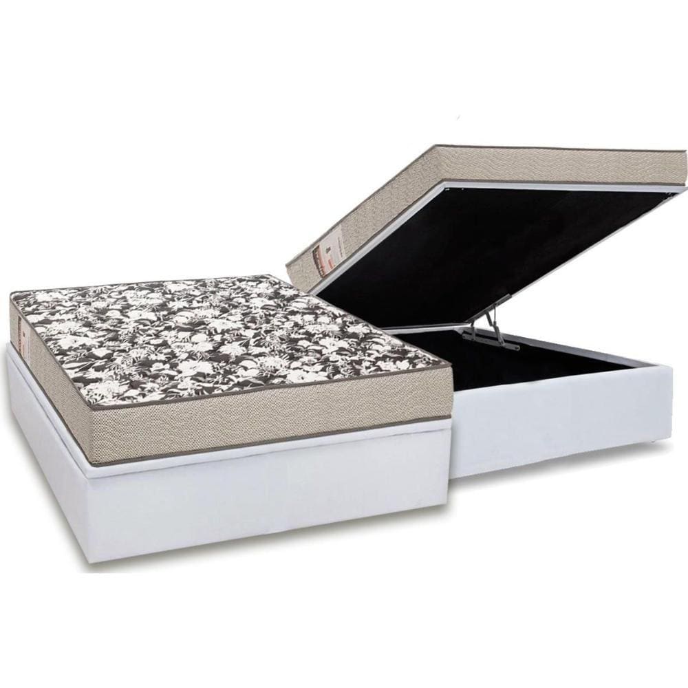 Cama Box Baú Casal: Colchão Espuma Ortobom D26 Physical Ultra Resistente + Base CRC Courano White(138x188)